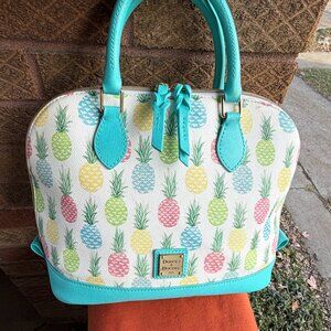 DOONEY & BOURKE Pineapple Zip Zip Pod Domed Turquoise Small Satchel Bag Tiki